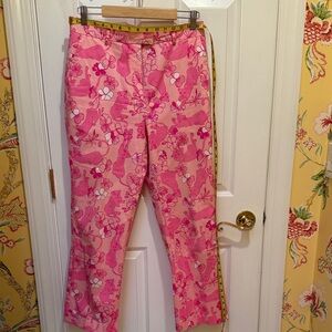 Lilly Pulitzer Pink Cat & Floral Patterned Pants